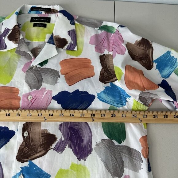 Paul Fredrick Classic Fit Shirt Mens Size L Tall Button up Short Sleeve White - Picture 7 of 8